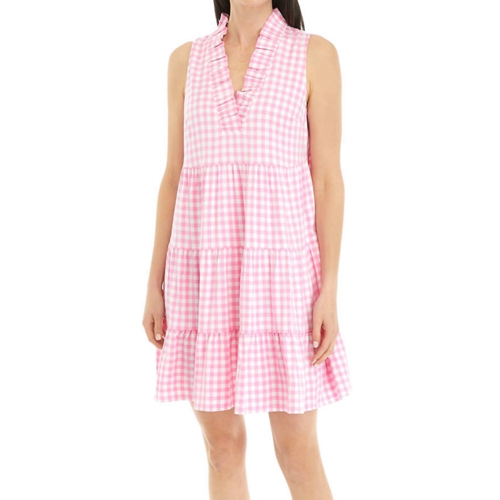 Crown & Ivy pink ruffle gingham sleeveless dress